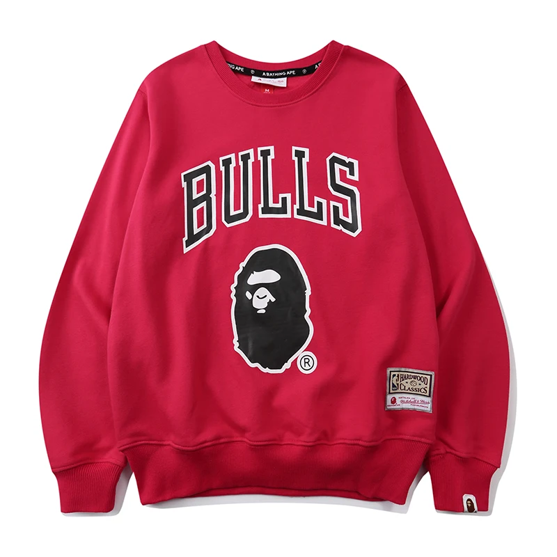 

Dropshipping Men's Casual Cartoon Hoodie Plus Fleece Crewneck Sweater Red Bathing Ape Shirt