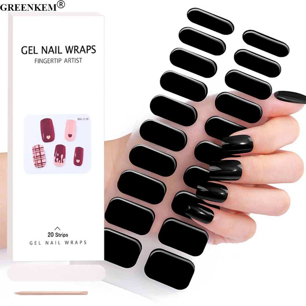 

GREENKEM 20-Finger Non-Toxic Long Lasting UV Gel Nail Sticker 3D Nail Sticker Semi Cured Gel Sticker Nails