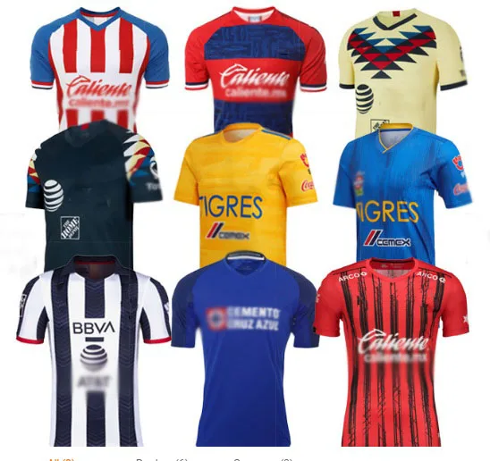 

2020/2021 Top grade Mexico League Club football Team Camiseta de futbol Chivas America Tigres Monterrey Santos Soccer Jersey, Original color