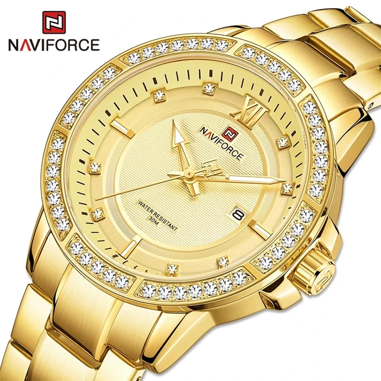 

Luxury Brand NAVIFORCE Business Gold Watches for Men Fashion Classic with Diamonds Quartz Wristwatch Steel Band Waterproof Clock