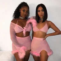 

2019 Women Mesh Two Piece Skirt Set Sexy 2 Piece Skirt Set For Women
