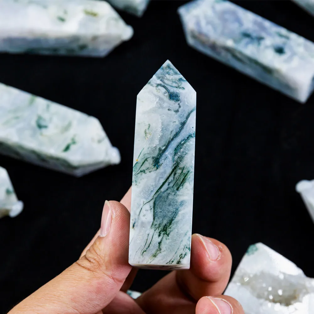 

Wholesale High Quality Reiki Moss Agate Point Tower Wand Stone Obelisk Natural Healing Crystals