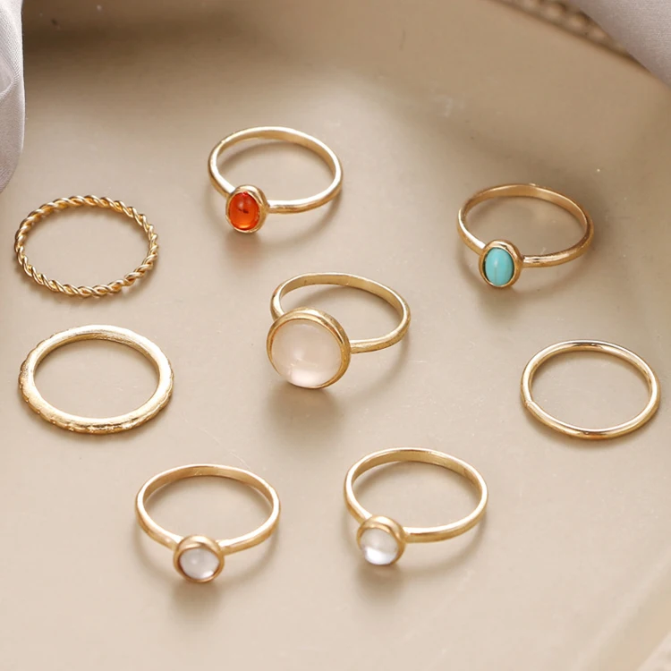 

Fashion Vintage 8 Piece Set Ring Set for Women Bohemian Joint Stackable Rings Crystal Knuckle Rings, As picture shows