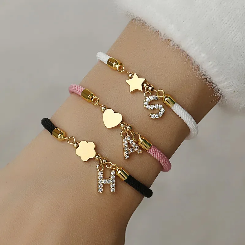 

New A-Z Initial Letter Heart Star Bracelets Women Colorful Adjustable Rope Charm Bracelet For Women Jewelry Gift