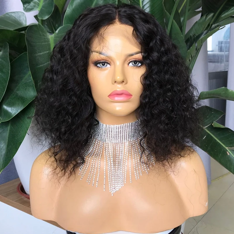 

Joywigs Black Curly Bob Human Virgin Hair Lace Front Wig