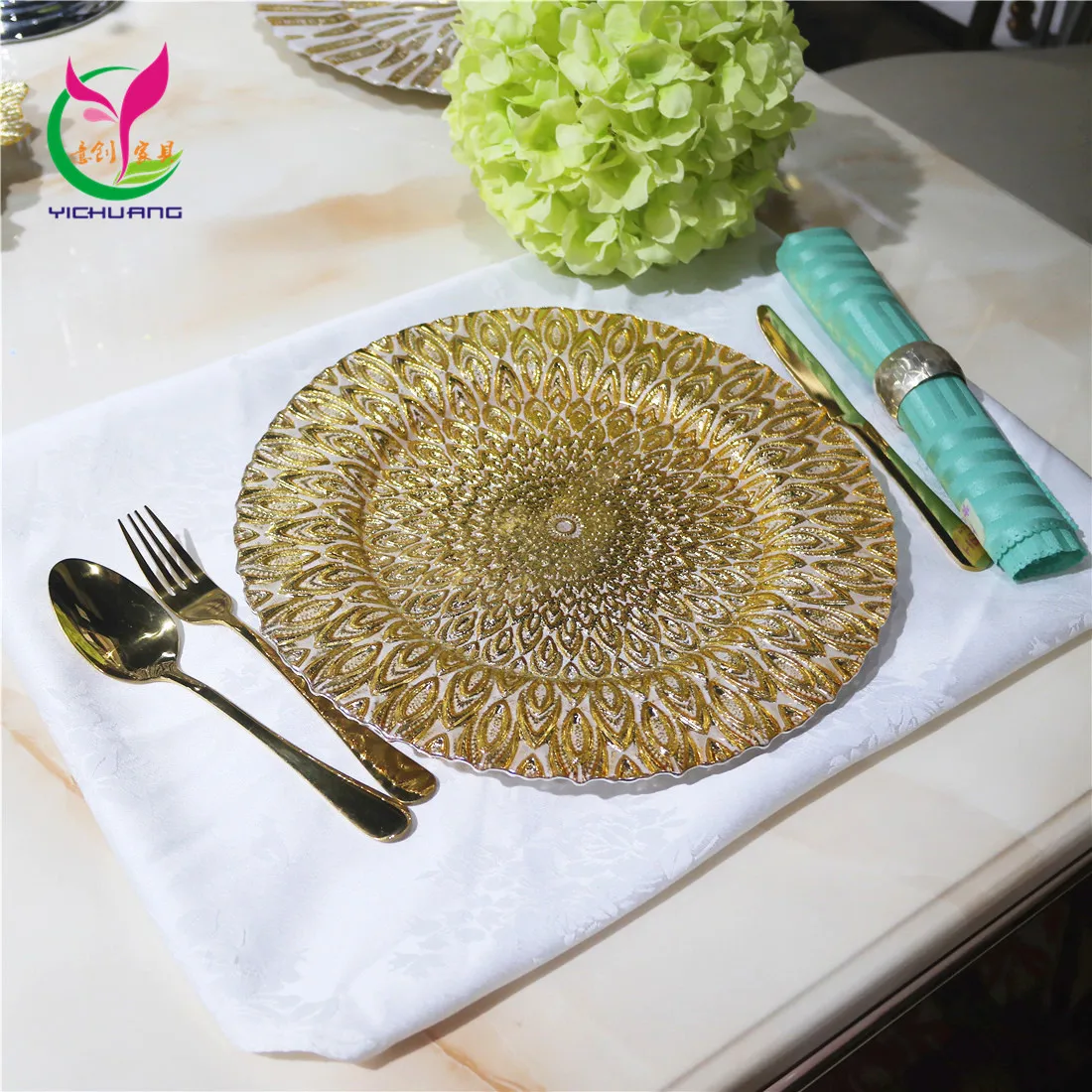 

Luxury Events Glass Charger Plate Dinnerware Gold Wedding Decorative Underplates