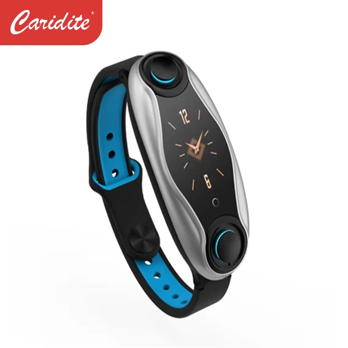 

Caridite New 2020 headset multifunctional 2 In 1 smart watch new products amazon top seller silicon wristband Drop Shipping, Black/ blue