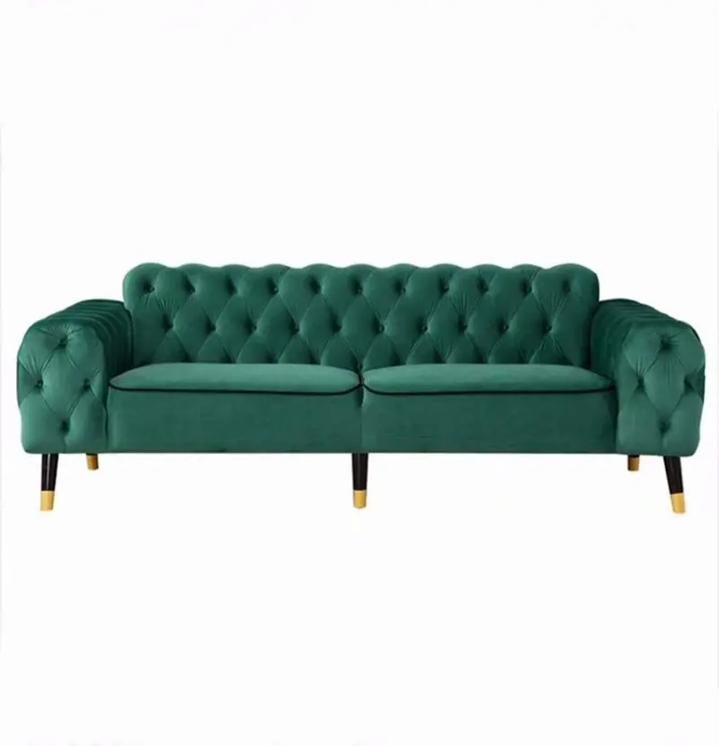 Custom furniture American style sitting room cloth art velvet button 3-seat sofa