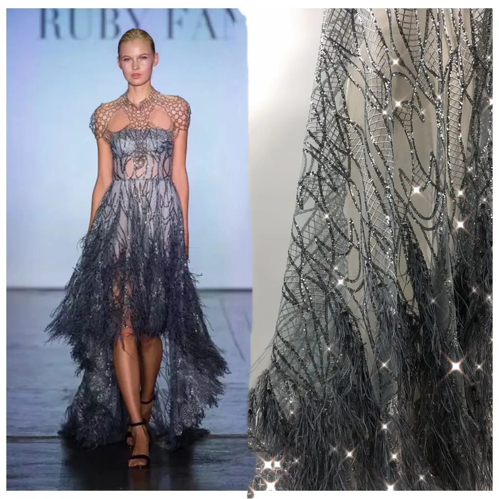 

New 2021 Fantastic 3d Feather Lace Fabric White Lace Fabric For Nigeria Wedding