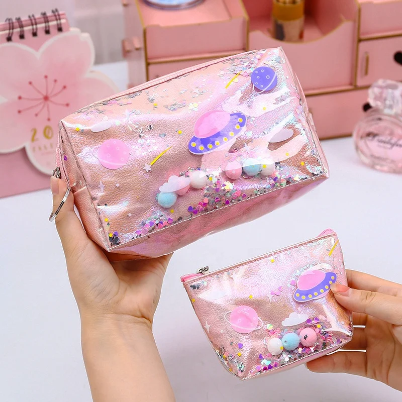 

Free samples fashion PU/PVC makeup bag coin purse handbags cute girls cartoon sequin pouch waterproof cosmetic bags&cases, Muti color