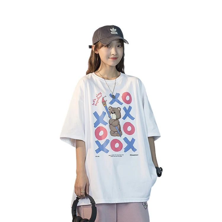 

100% Cotton Custom Wholesale China Graphic Oversized Loose O-neck Tshirt Women Unisex Plain T Shirt