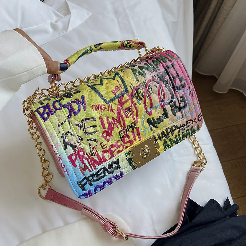 

2021 New arrivals Ladies Graffiti Hand Bags Large Capacity Handbags Popular Purses For Women
