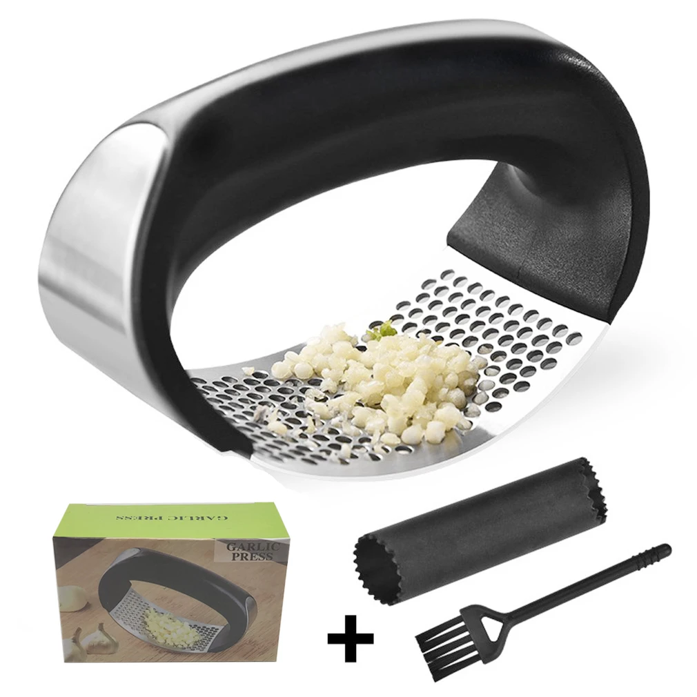 

RAYBIN Professional kitchen gadgets 2022 plastic stainless steel rocker Mincer Crusher garlic too press Chopper and roller, Black