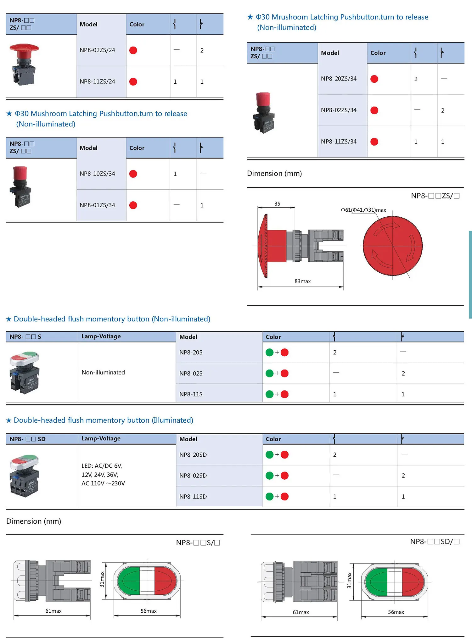 Chint NP8 NP8-11ZS/14 NP8-20X/31 NP8-11BN/2 NP8-11BN/4 NP8-10BN/2 NP8-10BN/3 NP8-11X/212 CHNT IP65 Waterproof Pushbutton Switch