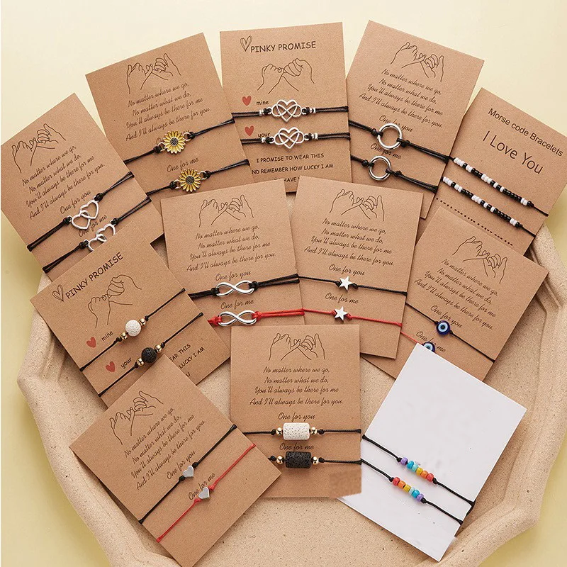 

Two Piece Jewelry wholesale bracelets Sunflower Heart Lucky Rope Handmade Make a Wish Paper Card Friendship Bracelet