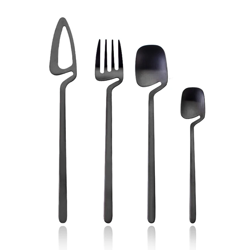 

Creative Modern Knife Fork Spoon Black Matt Gold Flatware Hanging Cutlery Set Dinnerware Stainless Steel