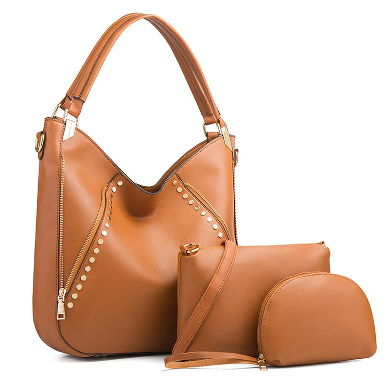 

EG243 Latest Rivet design 3 in 1 women bag set red purses and handbags name brands