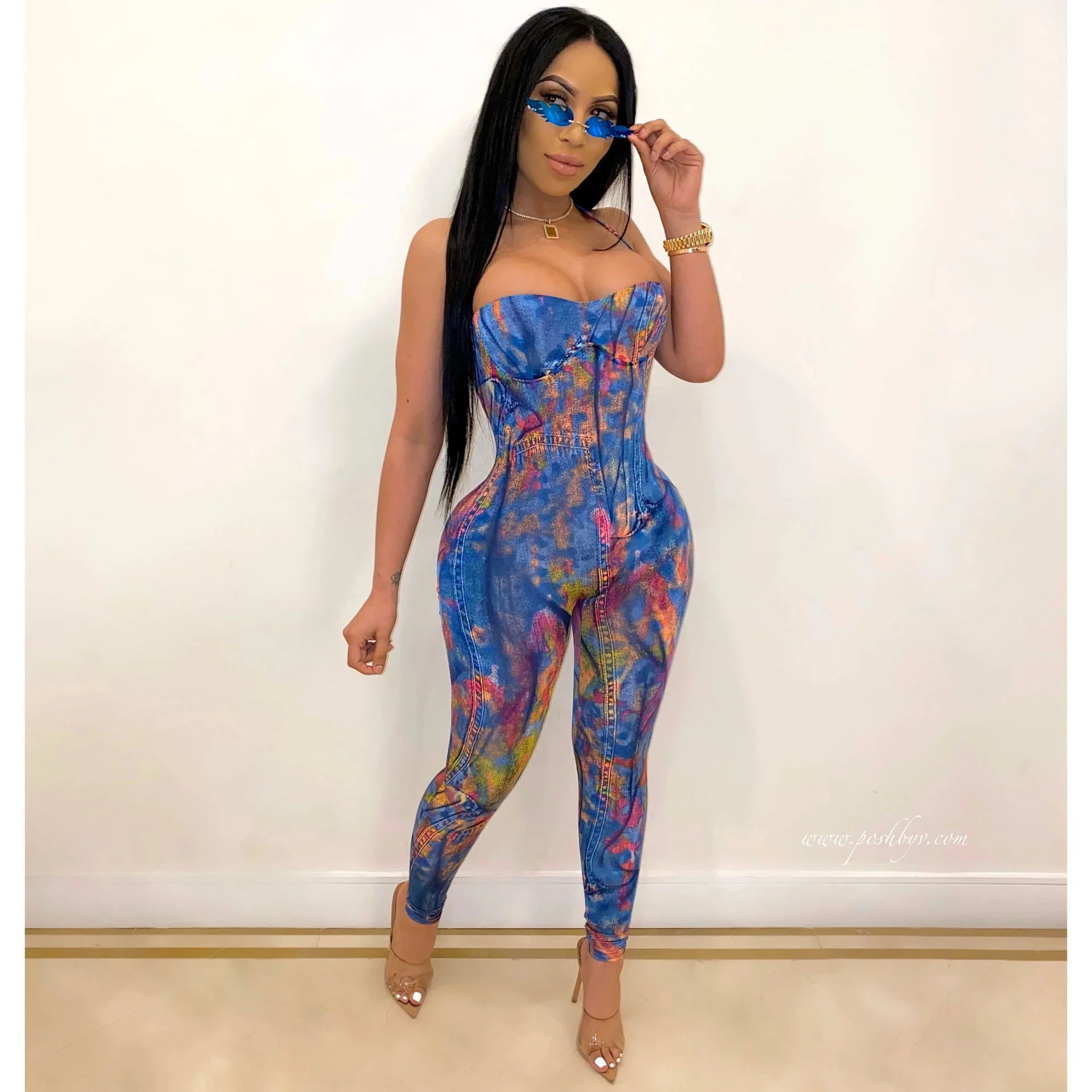 

women printed strapless jumpsuits