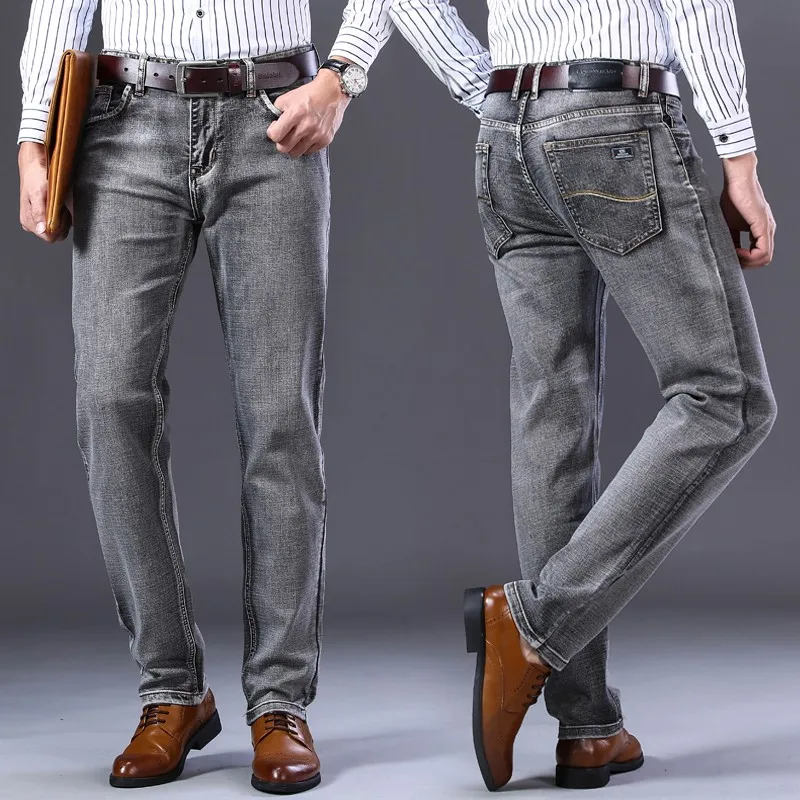 

2021 New custom men's business branded casual classic style jeans pants vendor men stretch slim distressed denim jeans