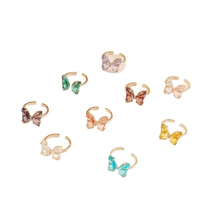 

New Opening Adjustable Rings Colorful Zircon Diamond Butterfly Bow Knot Stacking Resin Ring for Women and Girls