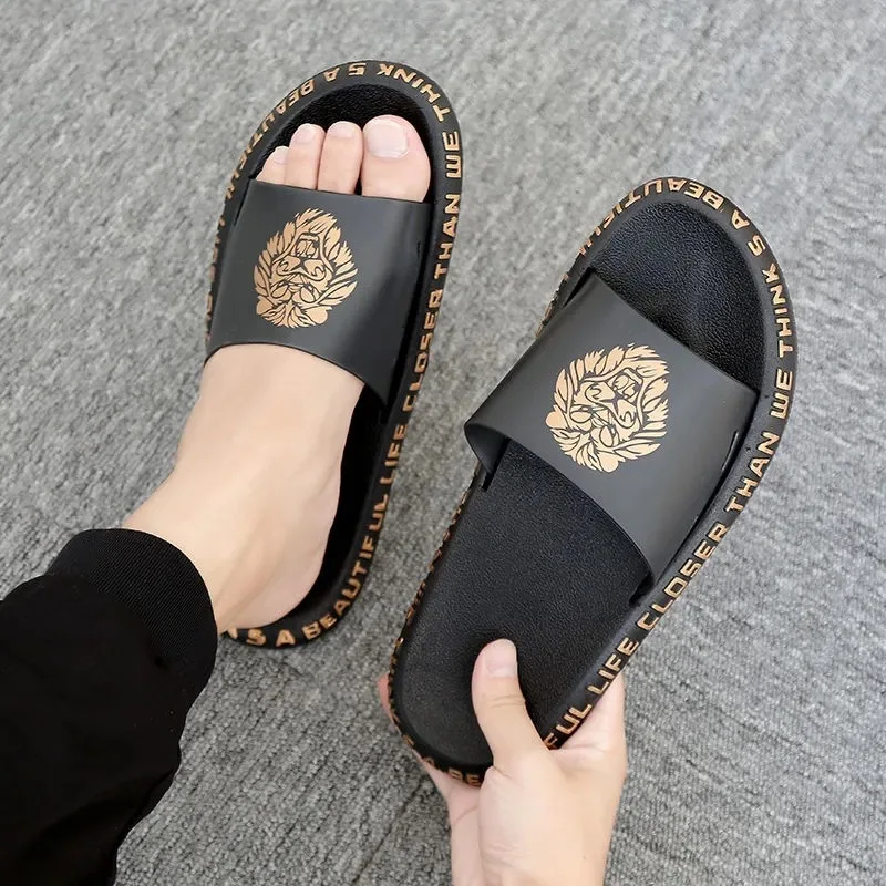 

Manufacturer Wholesale New Style Men Custom LOGO Printed Slides Slippers Boy Slider Sandal Shoes, 2 colors available