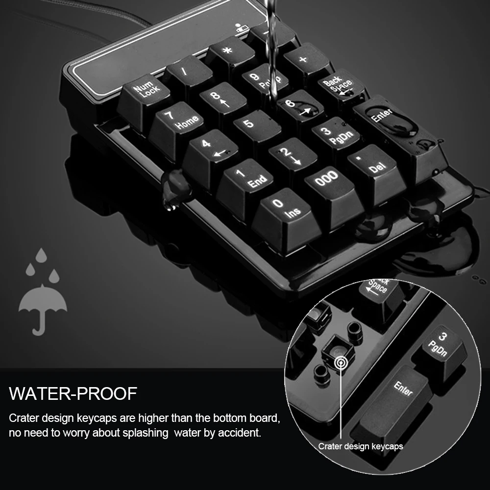 

USB Wired Numeric Keypad Mechanical Feel Number Pad Keyboard 19 Keys Water-proof Keyboards for Laptop Desktop PC Notebook Black