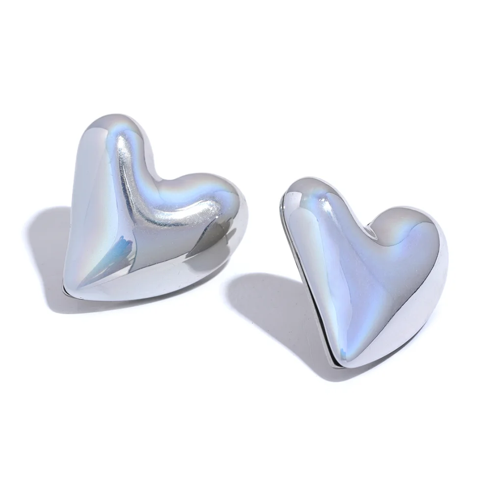 

JINYOU 2476 Fashion Resin Heart Love Stud Earrings Stainless Steel Silver Color Cute Temperament Modern Daily Jewelry Women Gift