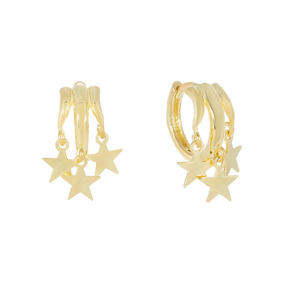 

Wholesale Gold Earrings 925 Sterling Silver 18k Gold Plated Triple Star Dangle Hoop Earrings