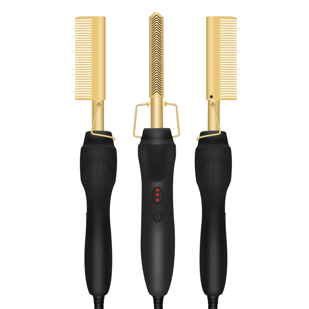 

professional black and gold titanium heat pressing electric hot comb hair curler straightener