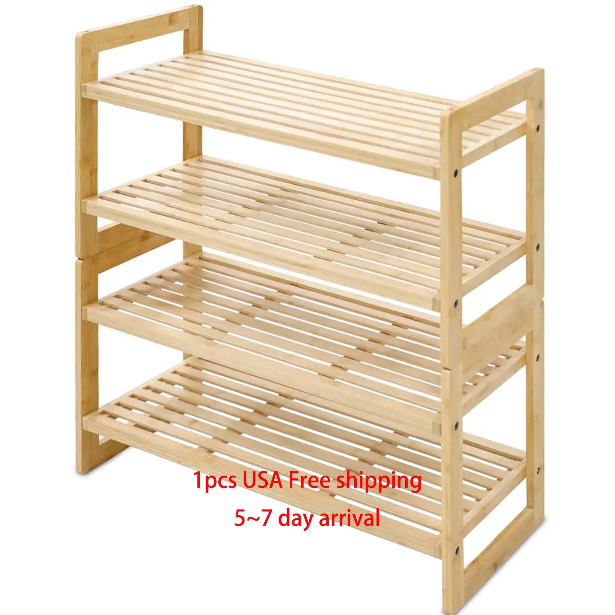 

1PC Free Shipping US 4-Tier Free Standing Shoe Racks Bamboo Shoe Rack for Entryway for Convenient Shoe Organization