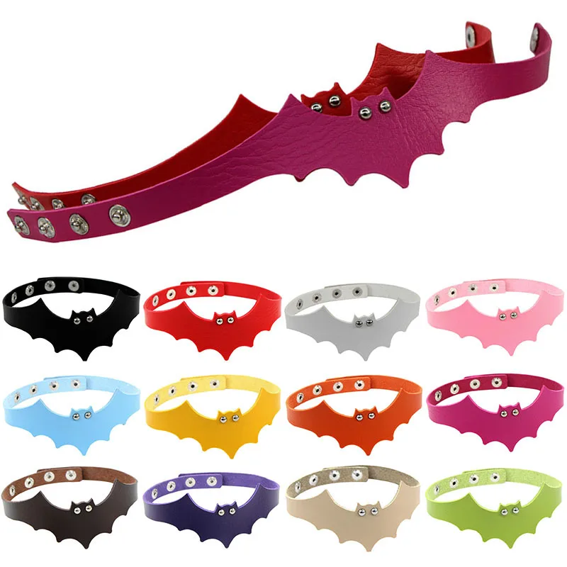 

Halloween Adjustable Carved Necklace Cute Bat Choker Costume Soft Faux Leather Necklace, Colorful