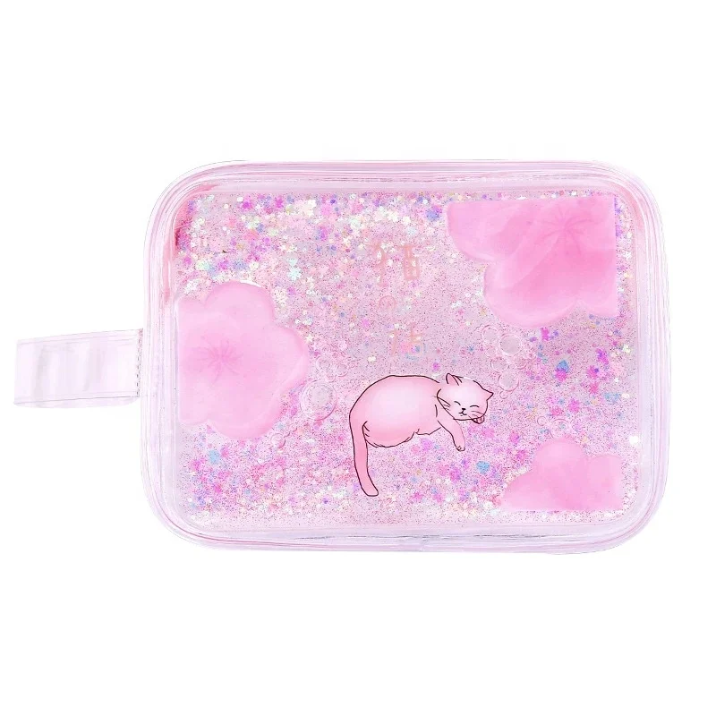 

Custom glitter ice pvc Cosmetic toiletry make up zipper bag handle packing pouch, Transparent
