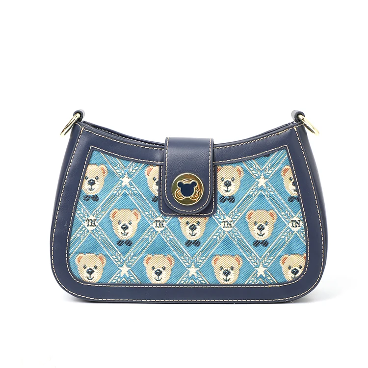 

Summer new style blue diamond bear shoulder bag simple casual lady underarm bag, Blue red