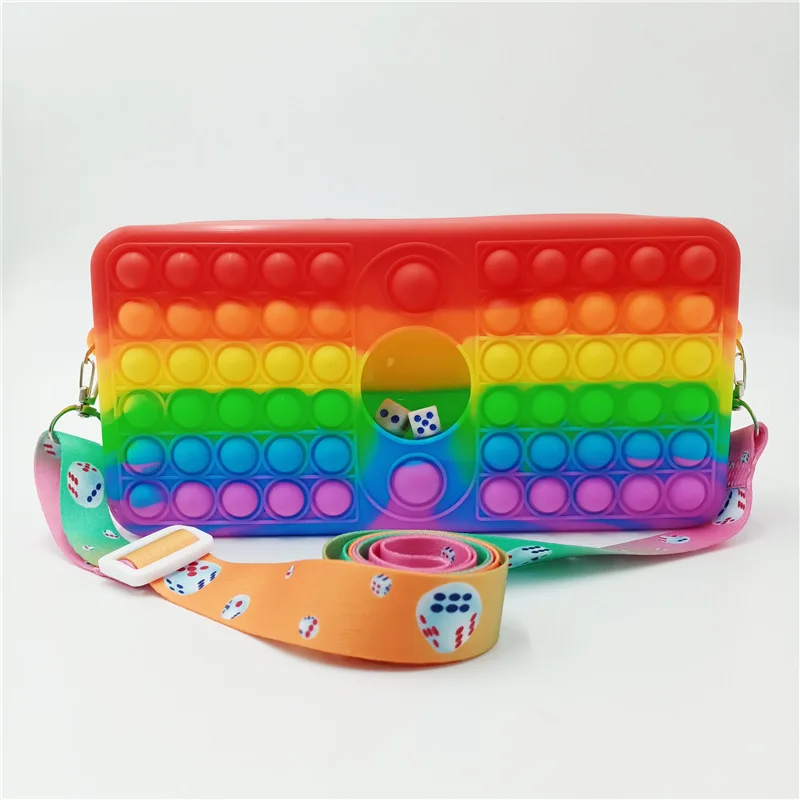 

Hot Selling Silicone Push Bubble Bubble Toy Decompression Chess Bag Board Stationery Pencil Case Messenger Multifunctional Bag