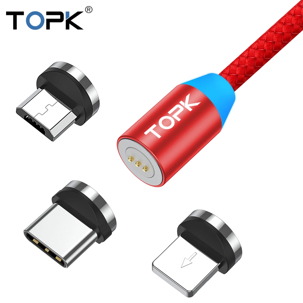 

Free Shipping TOPK 2M AM37 360 Degrees 3 in 1 Usb Type C 8 Pin Micro Usb Cable, Black/red/gold/sliver