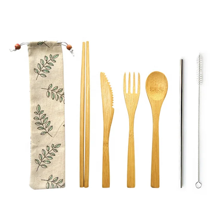 

Travel bamboo products bamboo utensil set bamboo straws and cleaning brush with travel packing