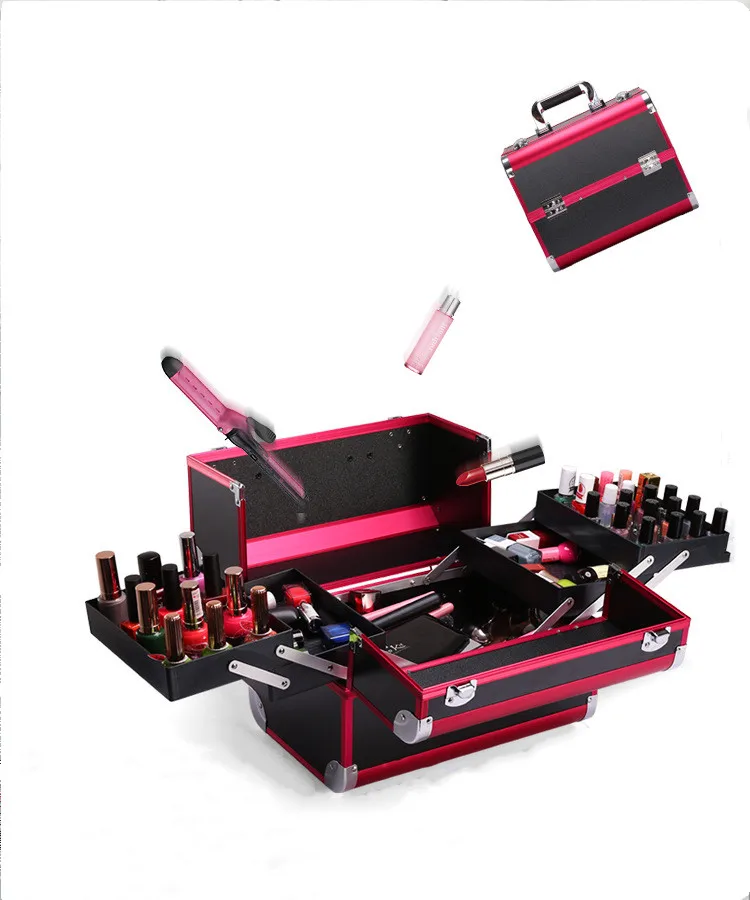 

2021 amazon hot woman luxury cosmetic box makeup organizer storage box makeup storage box, Black,red,white,silver