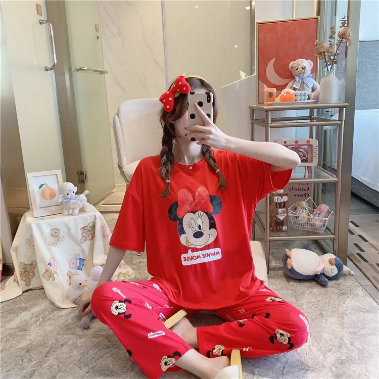 

Spring and summer short-sleeved trousers Cute Korean style trendy new cartoon loose leisure home wear two-piece pajamas, Picture shows