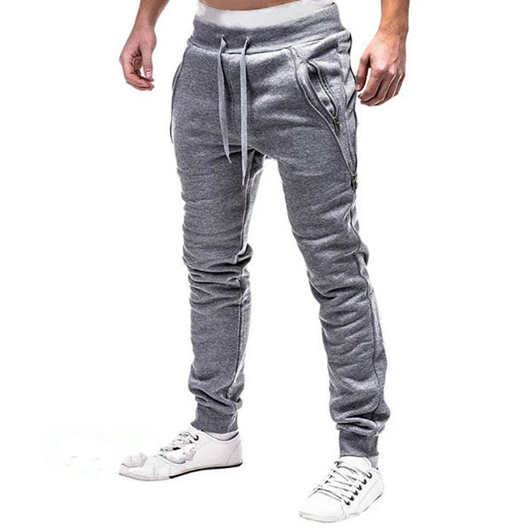 

New trendy zipper men's sports trousers drawstring men's small feet closed fashion sports pants, Multi