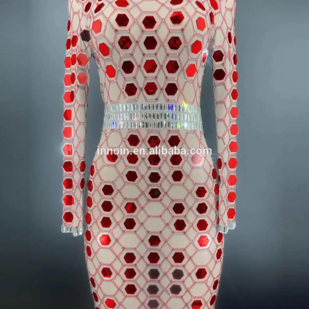 

Silver Rhinestones Mirror Transparent Short Dress Prom Birthday Celebrate Outfit Dress Women Dance Show Dress