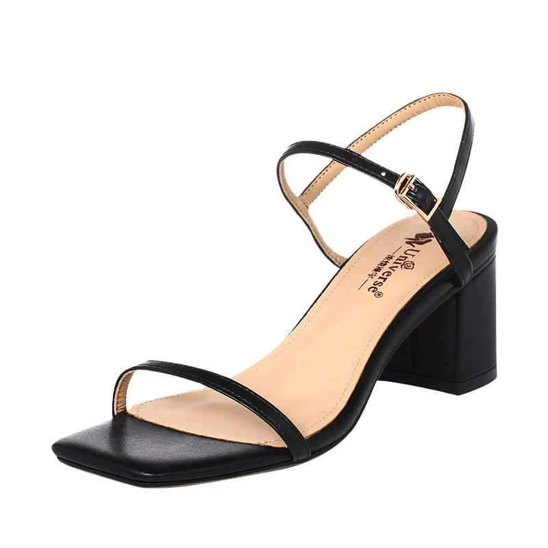 

K178 Strappy women block high heels shoes sandals 2020 new arrivals 4 colors available, Black/white/yellow/apricot