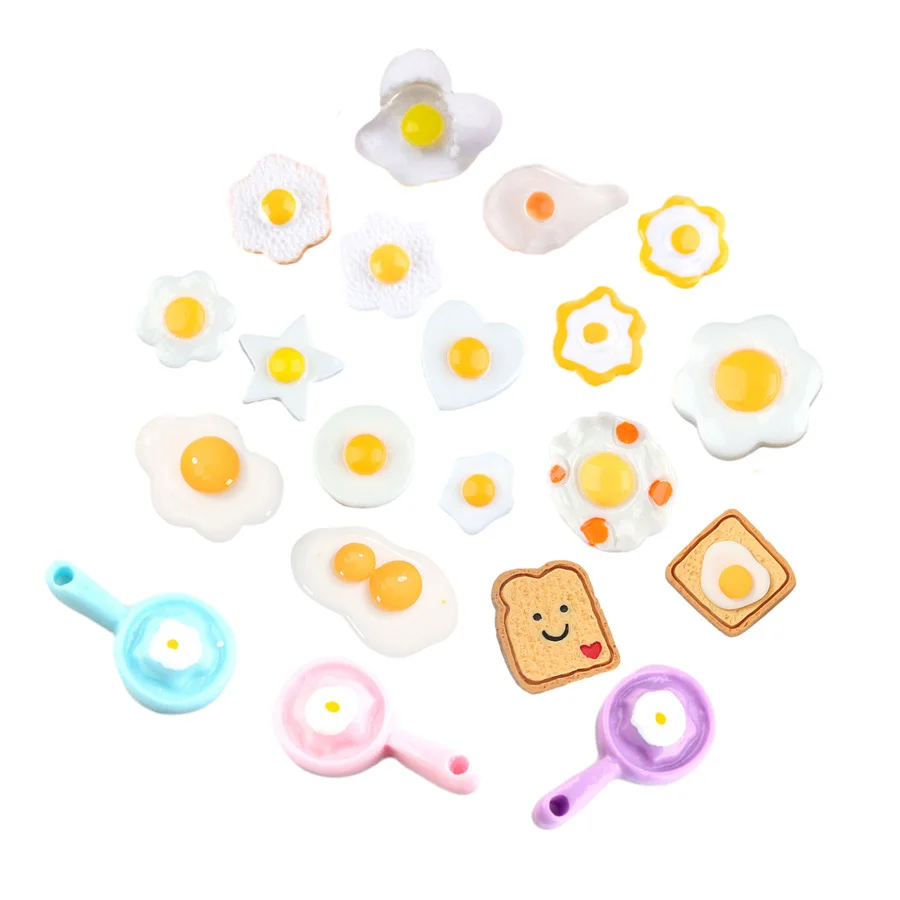Hot Sale Kitchen Doll House Props Diy Pan Fried Egg Bread Flat Back Resin Cabochon Charm