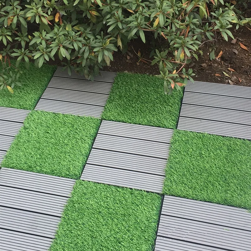 

Outdoor Decor Fake Garden Turf Tile Interlocking Artificial Grass, 3 tone /4 tone