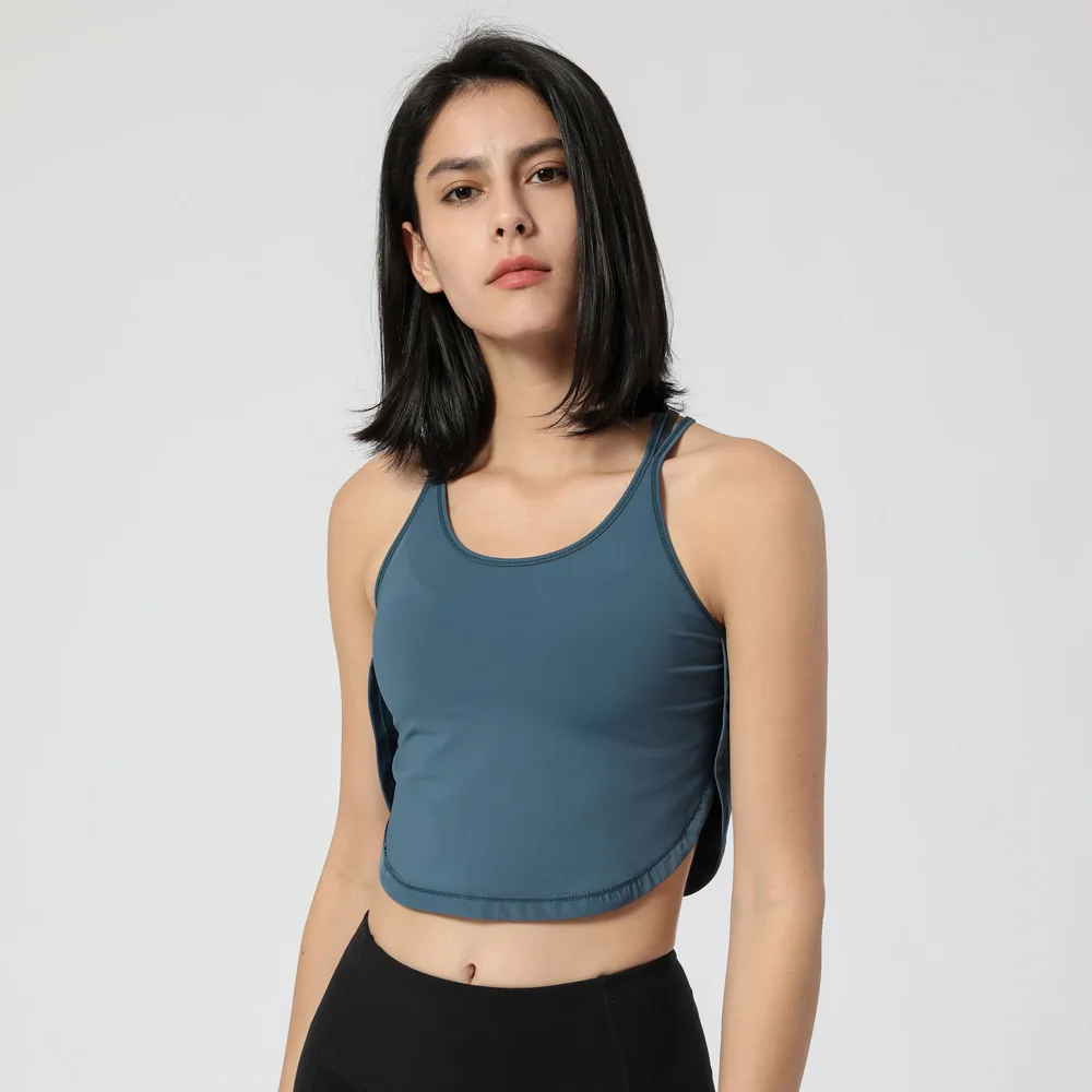 

Woman Neckline Mesh Slim Fitting Tank Women With Removable Cups Yoga Shirt Sleeveless Sweat-wicking Quick-dry Fitness Tank Top