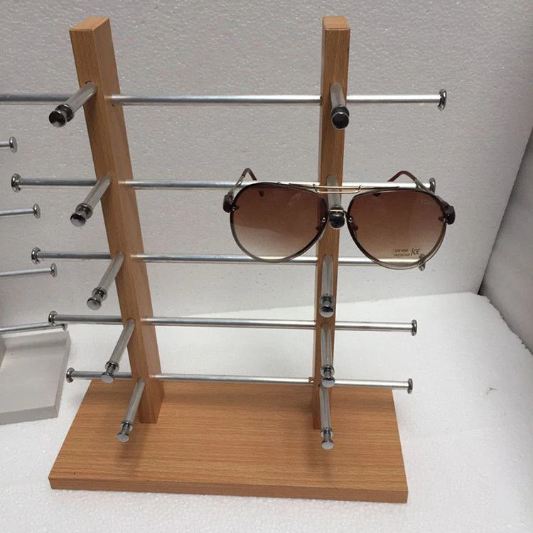 

Countertop Double Row Wooden Hanging Eyeglass Holder Display Bracket Glasses Display Rack For Store Manufacturer Wholesale