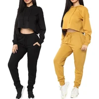 

high quality fashion two-piece set hip hop cropped pullover womens hoodie sweatshirt suits for young girls