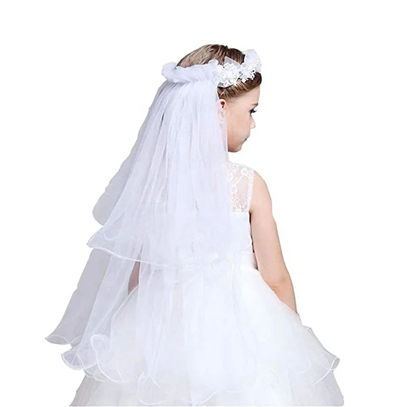 

Amazon Hot Sell Children Two Layers Veil Flower Girl Hair Wreath Accessories For Wedding Party Dress Up Decoration Supplies, White