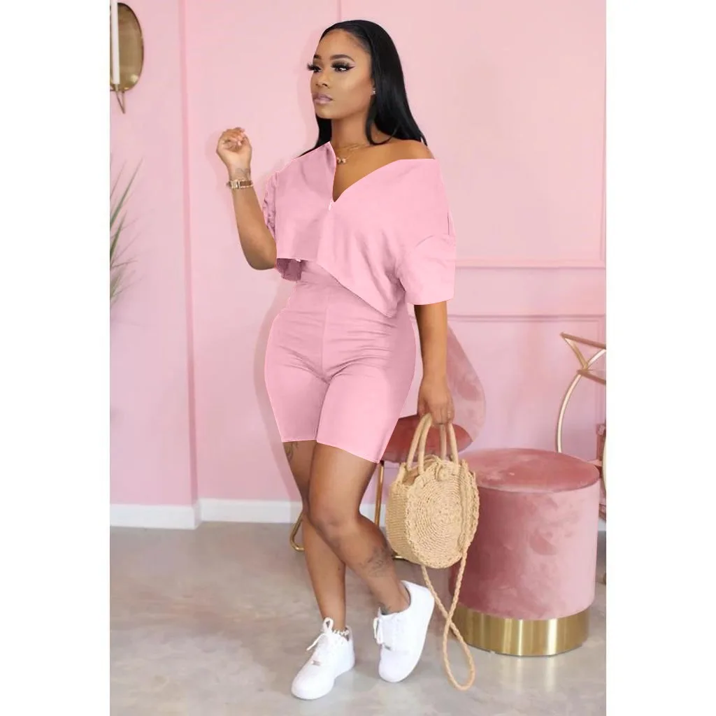 

Women's Solid Color Crop Tops Shorts Sets 2020 New Outfit 2 Piece Set Summer Women Casual Style Clothes, Picture color