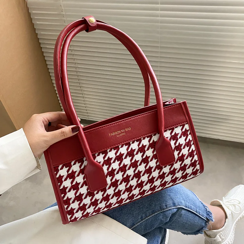 

2021 New Houndstooth Underarm Shoulder Women Bags Sling Bag Leather Trendy Ladies Hand Bags, Customizable