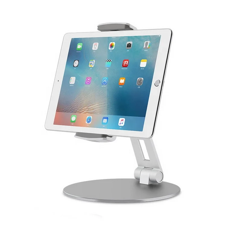 

adjustable foldable aluminum alloy Ipad tablet phone table holder support wit rotary base, Siver/dark grey